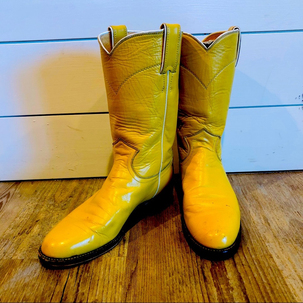 Vintage Justin Yellow Leather Cowboy Boots Gem